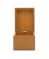 Wooden square casket box isolated on white background with clipping path.