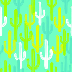 Seamless cactus pattern. Neon and fluor colors. Botanical cacti background - Vector illustration