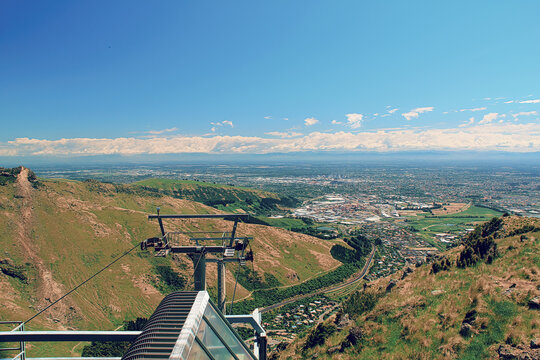 Christchurch Gondola Station where the base is located in Heathcote Valley, and it traverses the slopes of Mount Cavendish in the Port Hills. The South Island, New Zealand attractions.