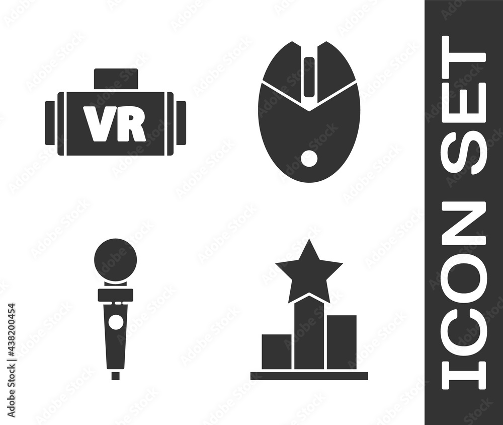 Poster set star, virtual reality glasses, joystick for arcade machine and computer mouse gaming icon. vecto
