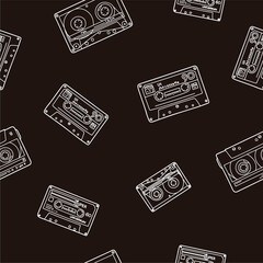 Cassette tapes pattern in doodle style. Vector seamless background. 