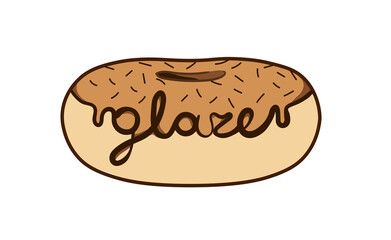 illustration of a donut with chocolate icing in the form of glaze lettering