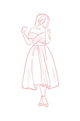 Wedding dress, bride. Trend vector illustration. Linear art. Icon for wedding agencies, photographers, law shops, florists, pastry shops