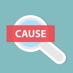 cause word with magnifying glass - vector illustration