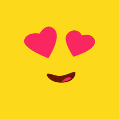 Emoji in love in yellow background. Flat style