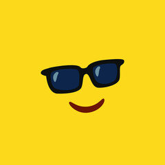 Emoji with sunglasses in yellow background. Flat style