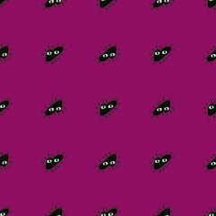 Romantic black abstract heart seamless pattern in love style. Purple bright background. Cute backdrop.