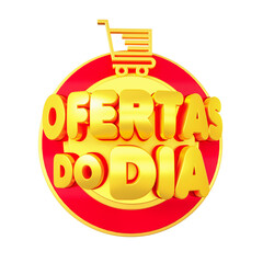 OFERTAS DO DIA EM 3D TEXTO, VAREJO SELO DE VENDA, COMERCIO, COMPRAS EM FUNDO BRANCO