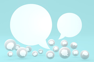 Idea comment or think reactions emoji 3d render,social media balloon symbol with comment icons pattern background