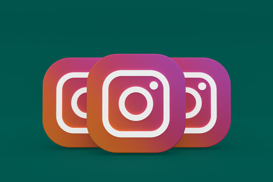 Instagram Application Logo 3d Rendering On Green Background