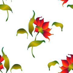 white seamless pattern with red flower