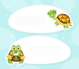 Lined Card with Happy Green Turtle with Shell Vector Illustration