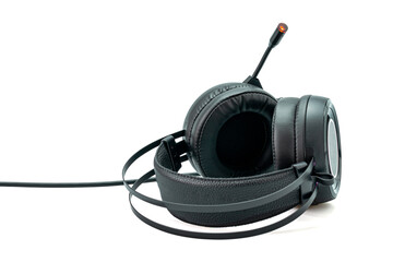 Gaming headset, Hight quality sound black headphones on a white background.