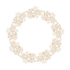 Hand drawn vector round frame. Floral wreath with leaves, berries, branches Decorative elements for design. Ink, vintage and rustic styles.