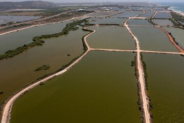 Aerial view of large commercial Fish pools.