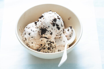 Chocolate cookie vanilla ice creams in bowl 