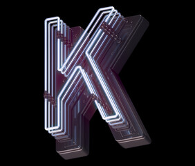 Triple fading neon font. Letter K.