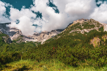 Panoramic view of the Sexten Dolomites, Italy.
