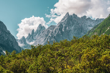 Panoramic view of the Sexten Dolomites, Italy.