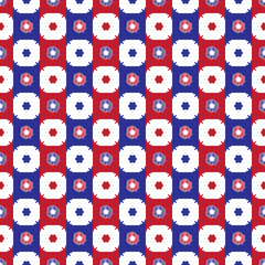 Abstract Daisy flower patterns on blue and red checkered background, Abstract vector wallpaper, Seamless pattern background.