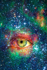 female eye looking into the universe