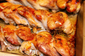Juicy chicken wings with crispy crust close-up