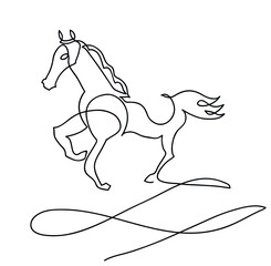 Fototapeta premium One line drawing of horse run in desert. One continuous line drawing of horse run fast in sand. 