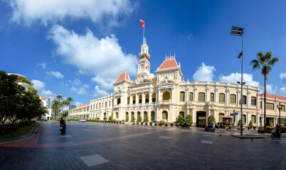 Fototapeta premium Panorama of City People's Committee building in Hochiminh city, Vietnam.