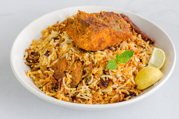 Boneless Fish Biryani in a Bowl, Traditional Indian Rice Dish with Fish