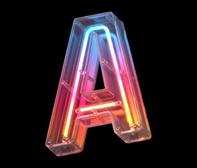 Neon in a glass case font. Letter A.