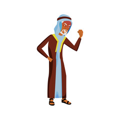 mad muslim man pensioner showing fist and screaming at driver on road cartoon vector. mad muslim man pensioner showing fist and screaming at driver on road character. isolated flat cartoon