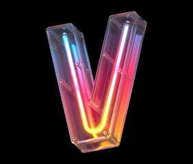 Neon in a glass case font. Letter V.