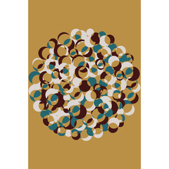 Circle with abstract shapes on yellow background, textured poster illustration, card, vector