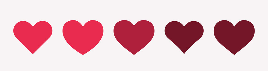 Heart shape symbol, love signs. Red heart icons.