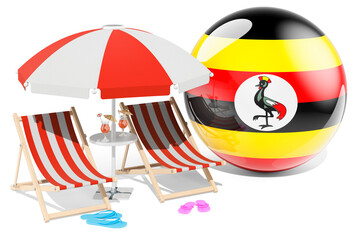 Ugandan Resorts, Uganda Vacation, Tours, Travel Packages concept. 3D rendering