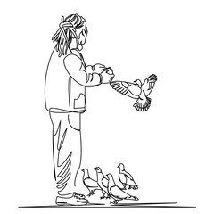 male feeding pigeons