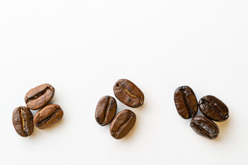 Coffee bean group arabica and robusta stages of roasting Light Roast, Medium Roast, Medium-Dark, Dark Roast isolated on white background.