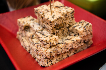Festive rice crispy treat display.