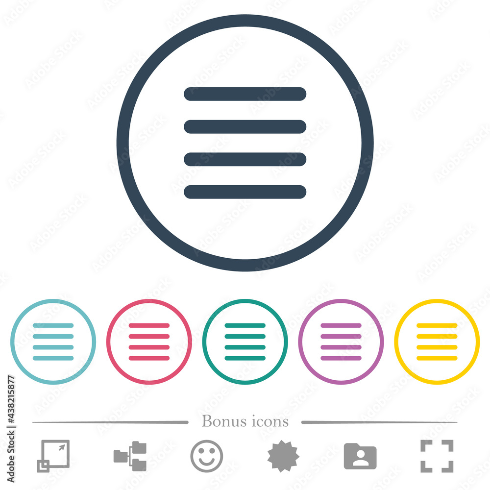 Poster text align justify flat color icons in round outlines