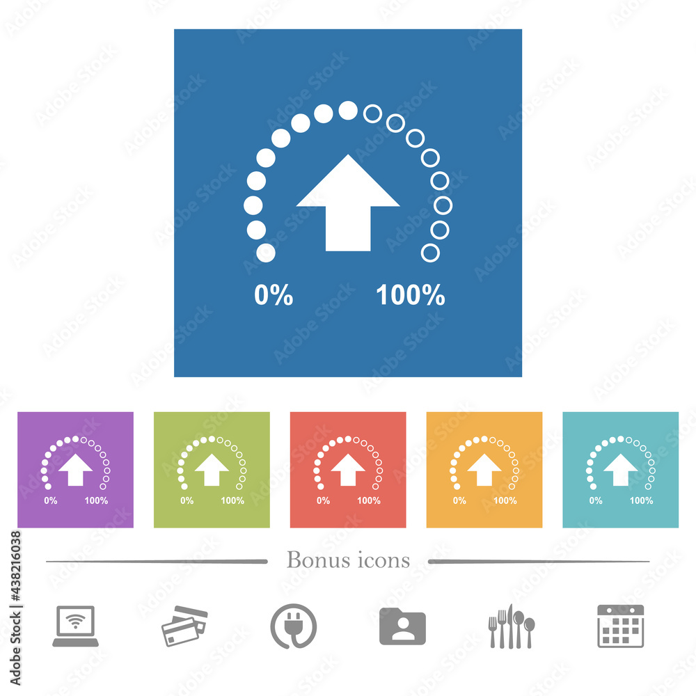 Poster upload in progress flat white icons in square backgrounds