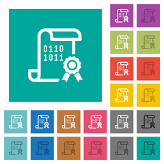 Digital certificate square flat multi colored icons