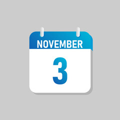 White daily calendar Icon November in a Flat Design style. Easy to edit Isolated vector Illustration.