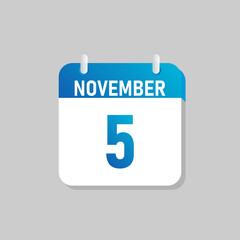 White daily calendar Icon November in a Flat Design style. Easy to edit Isolated vector Illustration.