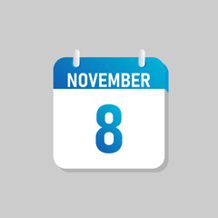 White daily calendar Icon November in a Flat Design style. Easy to edit Isolated vector Illustration.