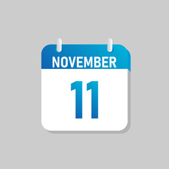 White daily calendar Icon November in a Flat Design style. Easy to edit Isolated vector Illustration.