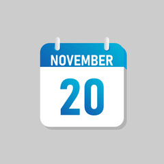 White daily calendar Icon November in a Flat Design style. Easy to edit Isolated vector Illustration.