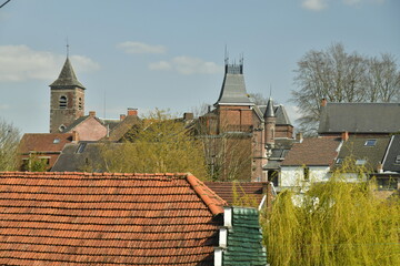 Tissus semi-urbain typique du Hainaut au centre historique d'Ecaussinnes 