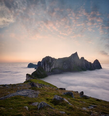 View at the Mountain Hesten, Senja, Norway. Dramatic summer arctic landscape.