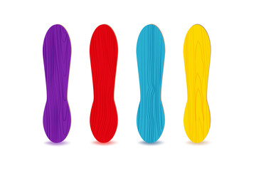 Realistic 3D wooden colored or plastic sticks.
For ice cream or frozen juice, covid test, or medical throat examination. Isolated items on white background.
