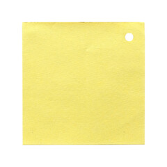 Yellow blank paper note memo with a punch hole isolated on white background.